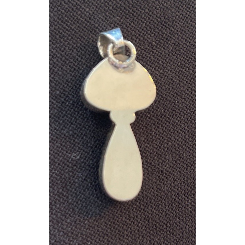 Sterling Silver 925 2 Blue Aqua Larimar Stones Mushroom Top Pendant Solid Back - Picture 4 of 8